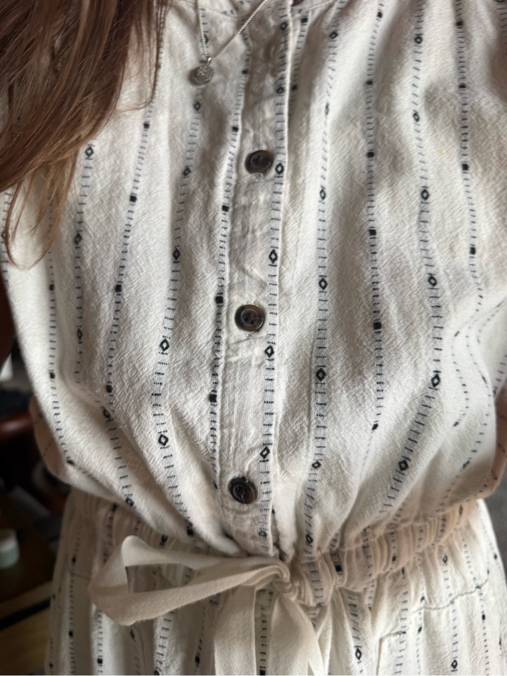 Casual Button-Front White Stripe Midi Dress with Tie Waist - Picture 4 of 7